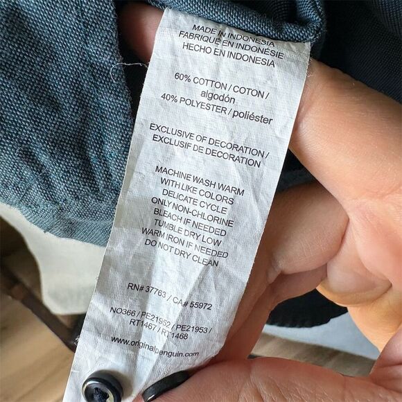 Original Penguin Men's Slim Fit Long Sleeve Blue Button-Up Shirt Size L - Picture 5 of 5